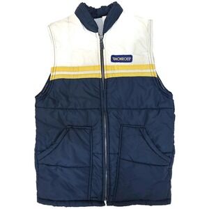 Vintage Monroe Vest Mens Small Blue White Nylon Puffer Racing Auto Logo 80s